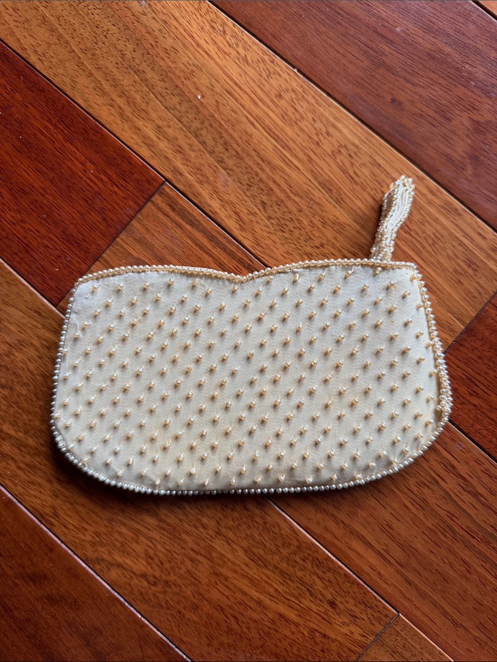 Made in Japan Beaded Clutch Ivory Gold Floral Evening Purse - Picture 2 of 12
